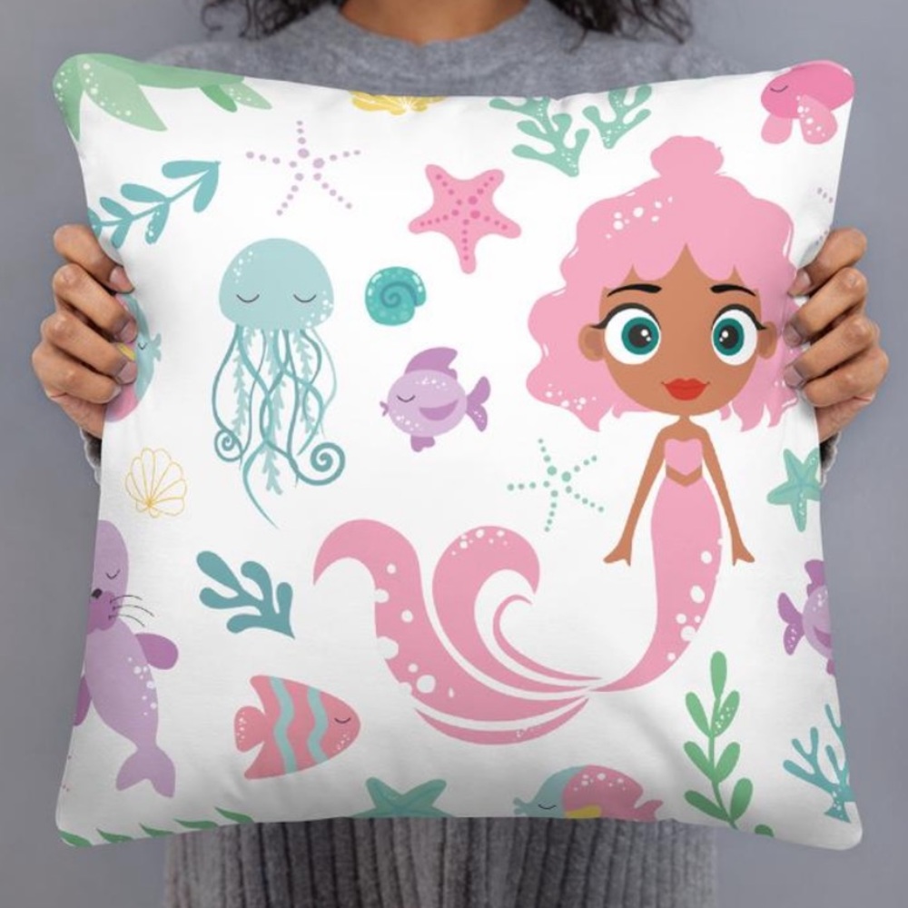 Kritter Mermaid Sea Throw Pillow Cover 12x12”